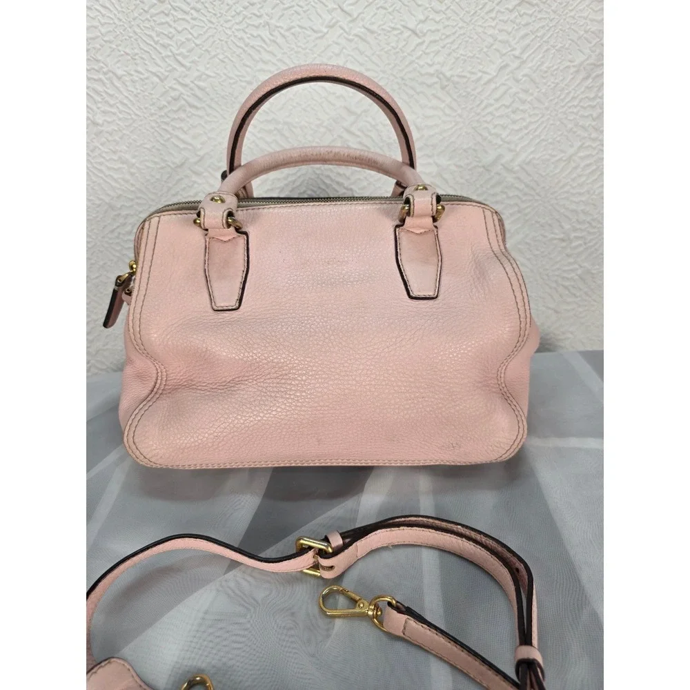 MCM Pink Pebbled Leather Boston Satchel Bag w/ Crossbody Strap‎